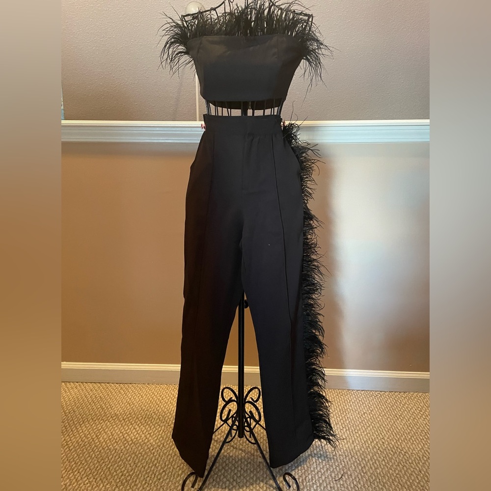 Feather Crop Top and Pants Set